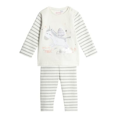 bluezoo Baby girls' cream unicorn applique top and striped leggings set